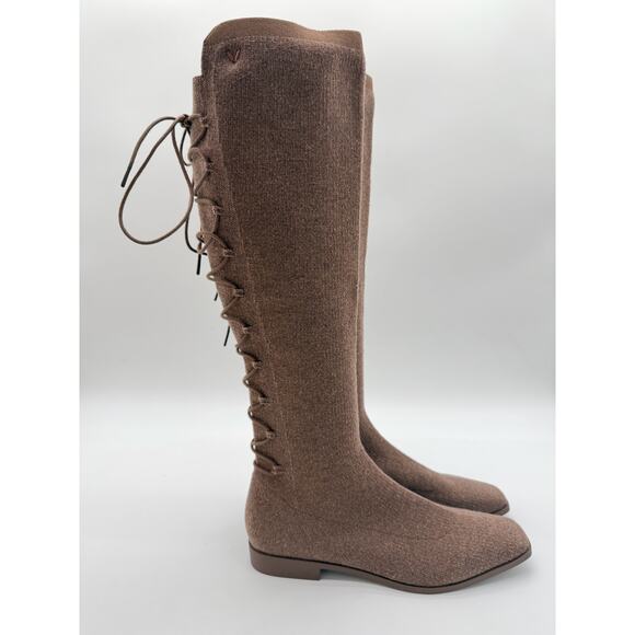 Vivaia Pandora Lace Up Modern Combat Tall Riding Wool Knit Comfort Boots Tan 8 - Picture 1 of 9